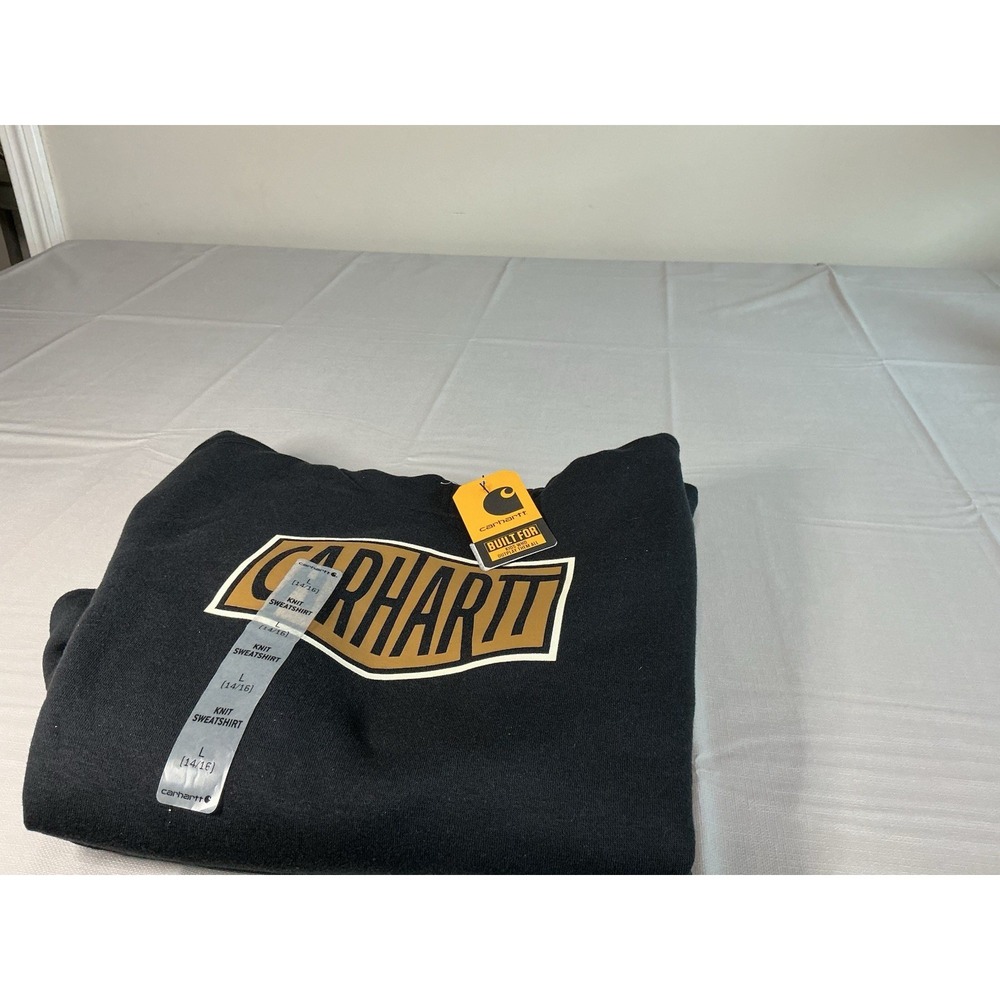 Carhartt Hoodie Mens L Carbon Black Logo Graphic Sweatshirt NWT CA6177